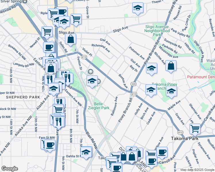 map of restaurants, bars, coffee shops, grocery stores, and more near 101 Independence Avenue Southeast in Washington