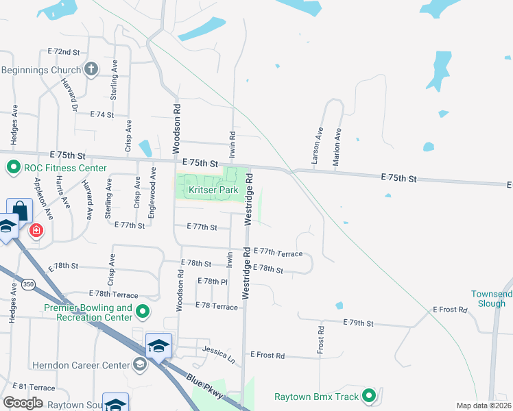 map of restaurants, bars, coffee shops, grocery stores, and more near 11909 East 76th Terrace in Raytown
