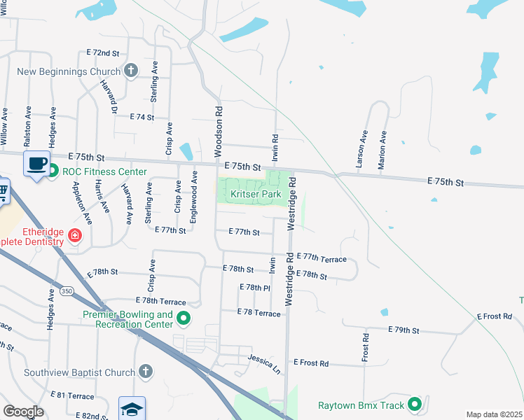map of restaurants, bars, coffee shops, grocery stores, and more near 11801 East 76th Terrace in Raytown