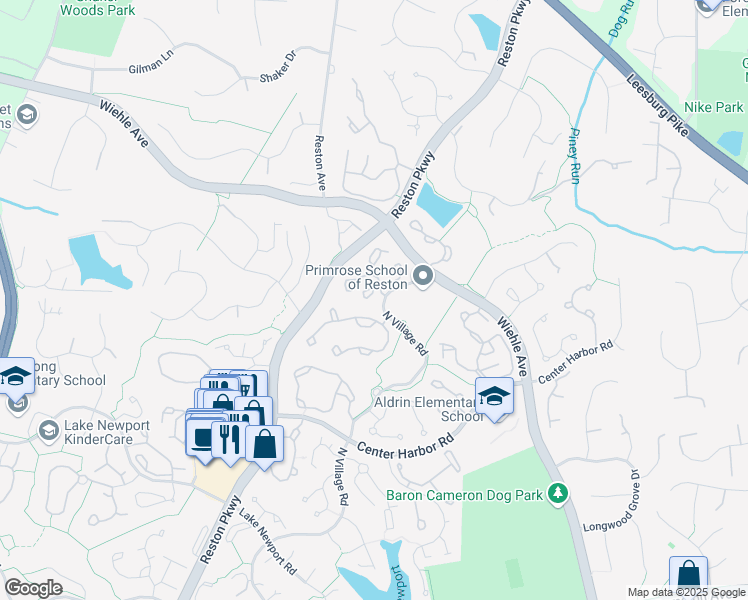 map of restaurants, bars, coffee shops, grocery stores, and more near 11407 Gate Hill Place in Reston