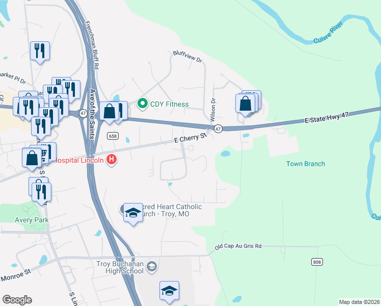 map of restaurants, bars, coffee shops, grocery stores, and more near 26 Brittany Court in Troy