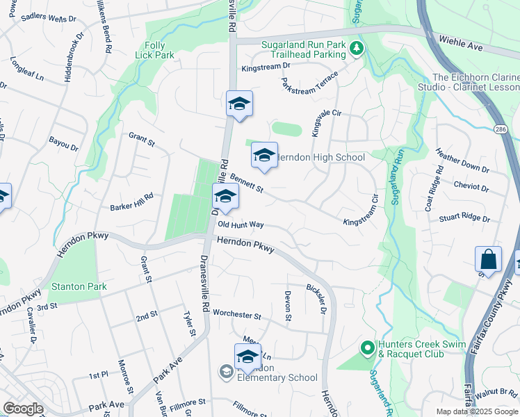 map of restaurants, bars, coffee shops, grocery stores, and more near 901 Royal Elm Court in Herndon