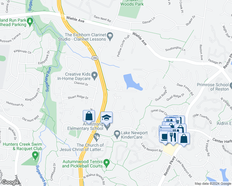 map of restaurants, bars, coffee shops, grocery stores, and more near 11923 Fawn Ridge Lane in Reston