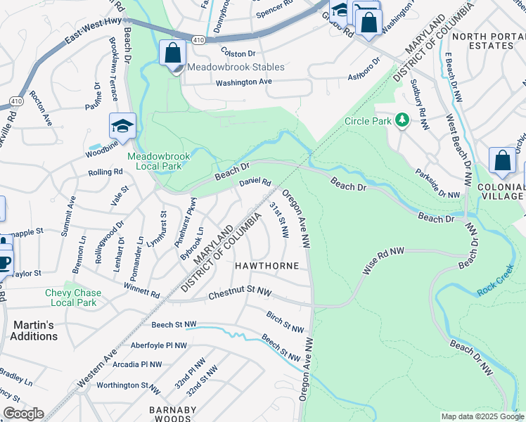 map of restaurants, bars, coffee shops, grocery stores, and more near 7301 Western Avenue Northwest in Washington