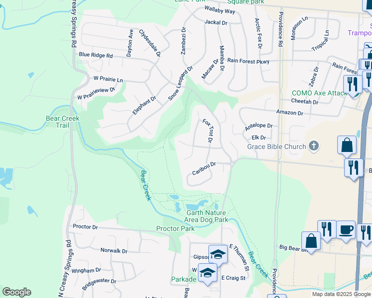map of restaurants, bars, coffee shops, grocery stores, and more near 3105 Alligator Lane in Columbia