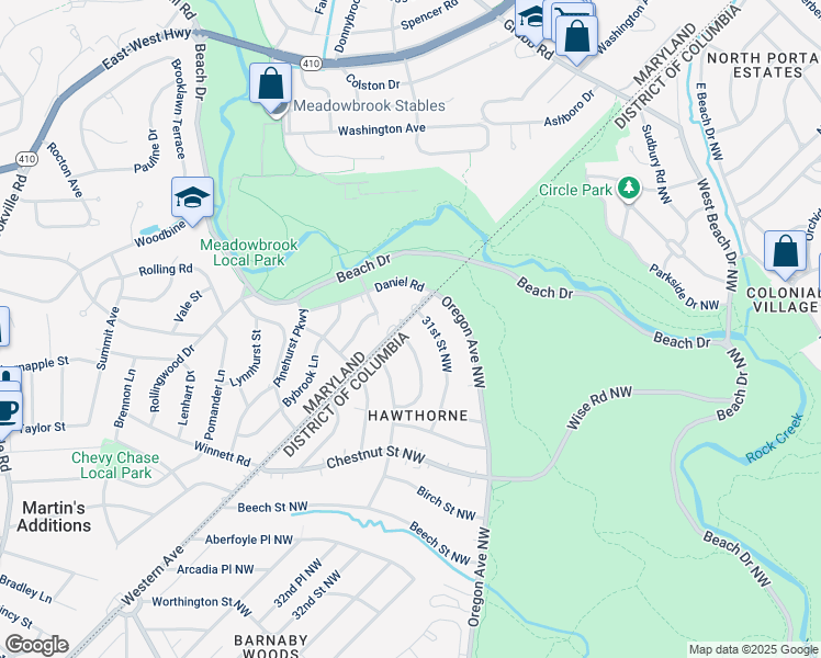 map of restaurants, bars, coffee shops, grocery stores, and more near 7301 Western Avenue Northwest in Washington