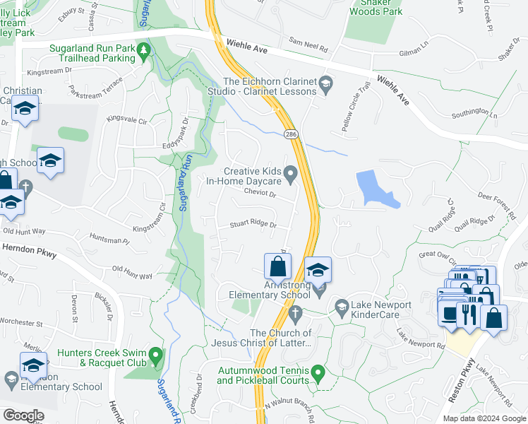 map of restaurants, bars, coffee shops, grocery stores, and more near 12011 Trossack Road in Herndon