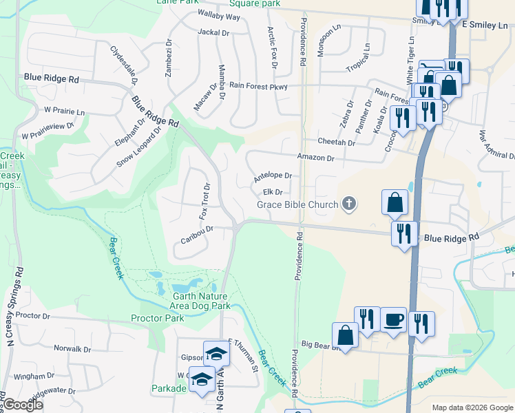map of restaurants, bars, coffee shops, grocery stores, and more near 3205 Dove Drive in Columbia