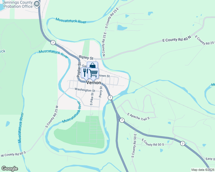 map of restaurants, bars, coffee shops, grocery stores, and more near 38 Perry Street in Vernon
