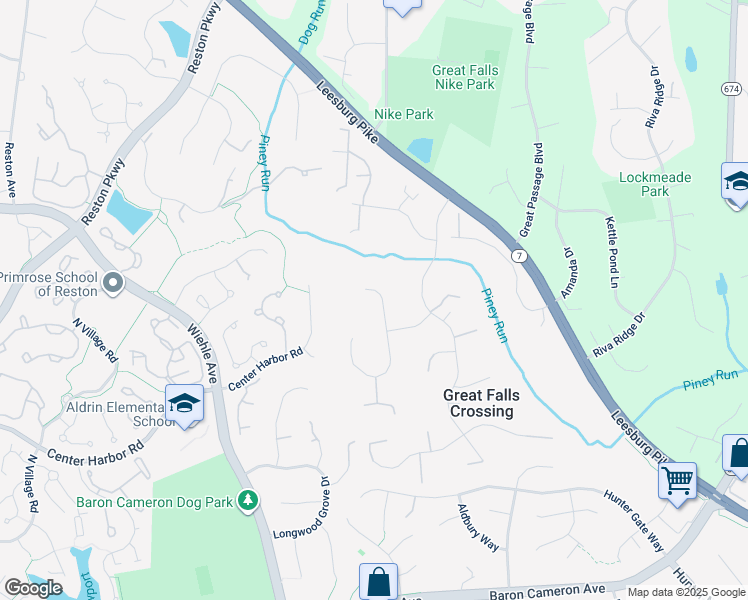 map of restaurants, bars, coffee shops, grocery stores, and more near 1206 Tottenham Court in Reston