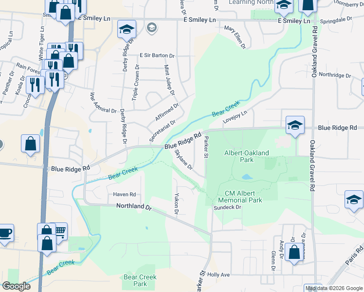 map of restaurants, bars, coffee shops, grocery stores, and more near 1609 Blue Ridge Road in Columbia