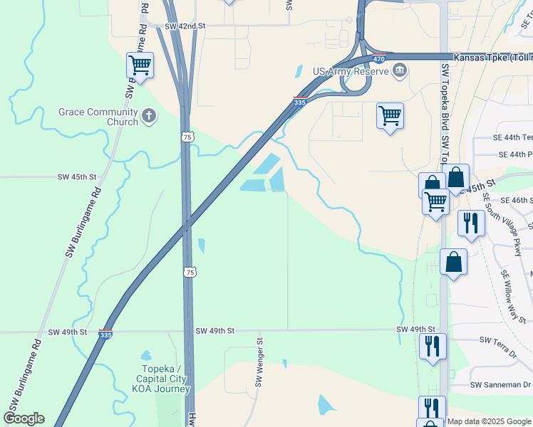 map of restaurants, bars, coffee shops, grocery stores, and more near in Topeka