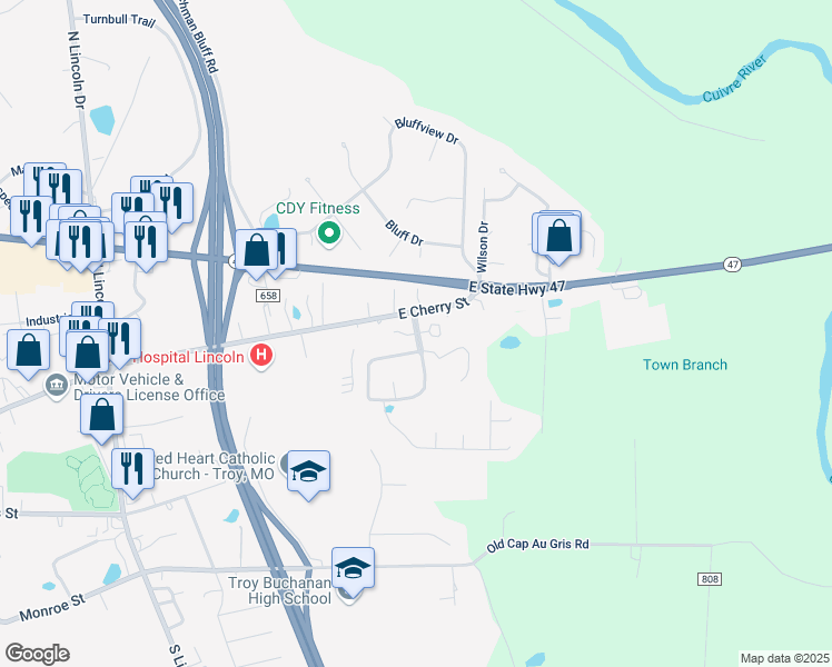 map of restaurants, bars, coffee shops, grocery stores, and more near 253 Brittany Place in Troy