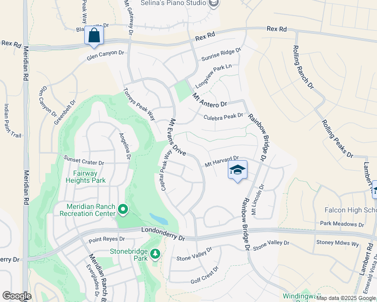 map of restaurants, bars, coffee shops, grocery stores, and more near 10625 Mount Emerald Drive in Peyton