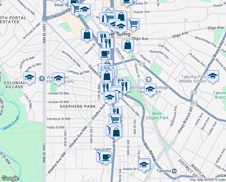 map of restaurants, bars, coffee shops, grocery stores, and more near 101 Independence Avenue Southeast in Washington