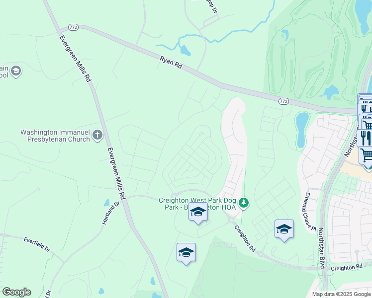 map of restaurants, bars, coffee shops, grocery stores, and more near 41912 Blair Woods Drive in Brambleton