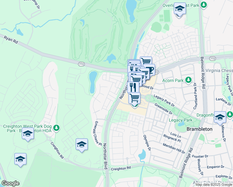 map of restaurants, bars, coffee shops, grocery stores, and more near 22872 Goldsborough Terrace in Ashburn