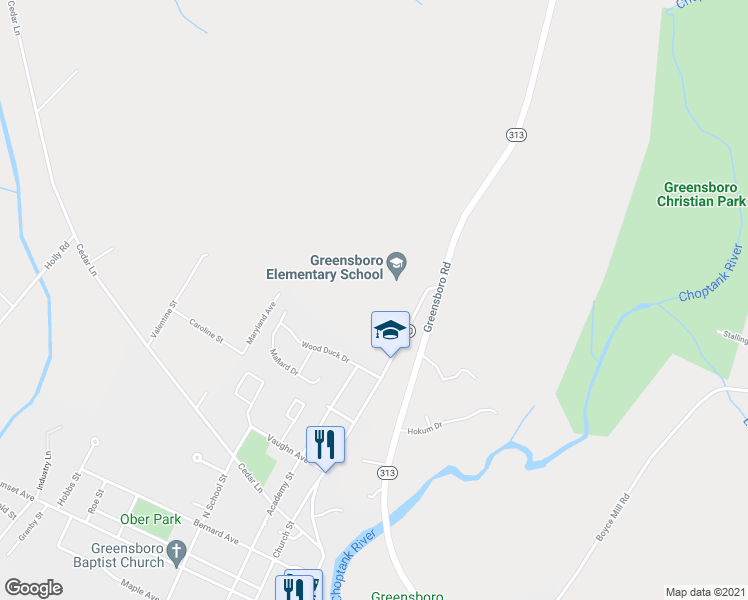 map of restaurants, bars, coffee shops, grocery stores, and more near 625 North Main Street in Greensboro