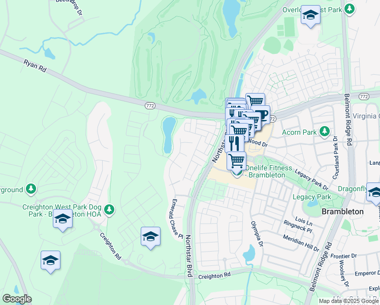 map of restaurants, bars, coffee shops, grocery stores, and more near 42242 Fawn Ridge Court in Ashburn