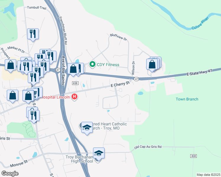 map of restaurants, bars, coffee shops, grocery stores, and more near 1109 Crystal Court in Troy