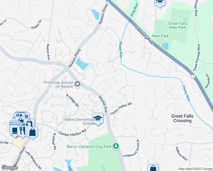map of restaurants, bars, coffee shops, grocery stores, and more near 1206 Woodbrook Court in Reston