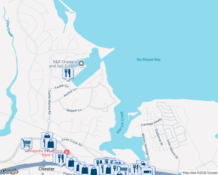 map of restaurants, bars, coffee shops, grocery stores, and more near 32 Queen Anne Way in Chester