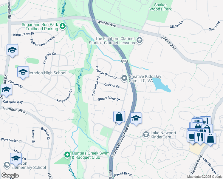 map of restaurants, bars, coffee shops, grocery stores, and more near 12014 Trossack Road in Herndon