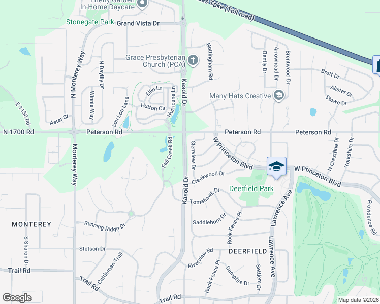 map of restaurants, bars, coffee shops, grocery stores, and more near 217 Glenview Drive in Lawrence