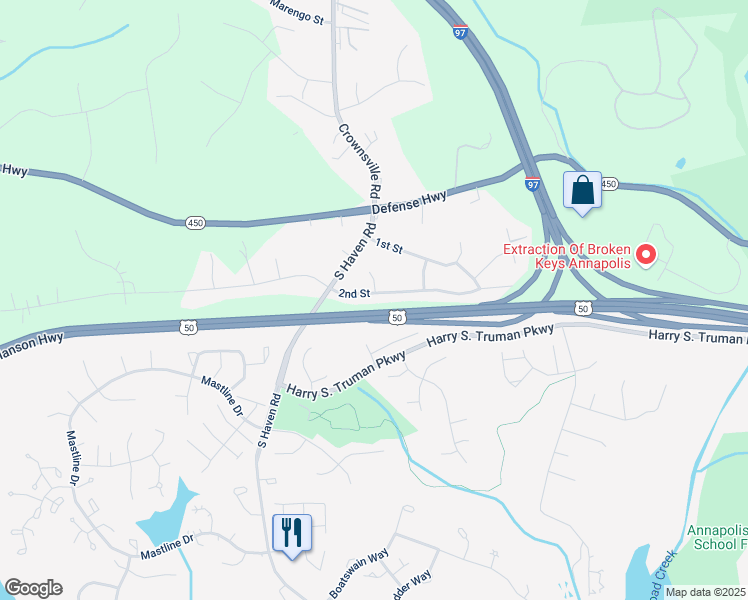 map of restaurants, bars, coffee shops, grocery stores, and more near 10 2nd Street in Annapolis