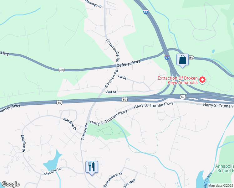 map of restaurants, bars, coffee shops, grocery stores, and more near 10 2nd Street in Annapolis