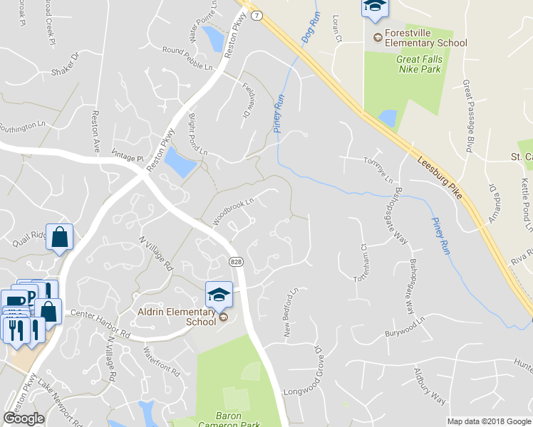 map of restaurants, bars, coffee shops, grocery stores, and more near 11323 Woodbrook Lane in Reston