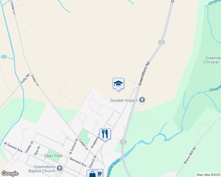 map of restaurants, bars, coffee shops, grocery stores, and more near 625 North Main Street in Greensboro