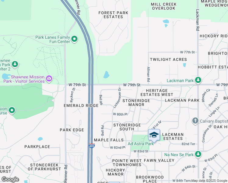map of restaurants, bars, coffee shops, grocery stores, and more near 16113 West 79th Terrace in Lenexa
