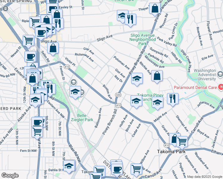 map of restaurants, bars, coffee shops, grocery stores, and more near 101 Independence Avenue Southeast in Washington