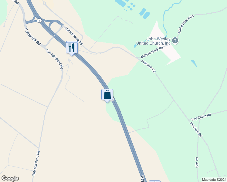 map of restaurants, bars, coffee shops, grocery stores, and more near 3320 Bay Road in Milford