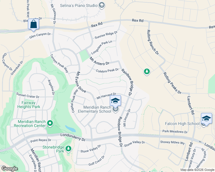 map of restaurants, bars, coffee shops, grocery stores, and more near 12748 Mount Oxford Place in Peyton