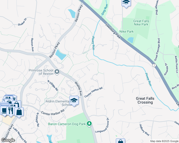 map of restaurants, bars, coffee shops, grocery stores, and more near 11323 Woodbrook Lane in Reston