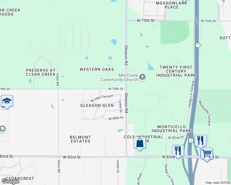 map of restaurants, bars, coffee shops, grocery stores, and more near 24020 West 79th Terrace in Lenexa