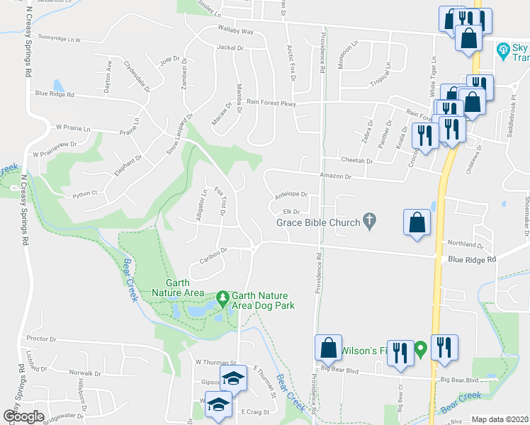 map of restaurants, bars, coffee shops, grocery stores, and more near 3309 Dove Drive in Columbia