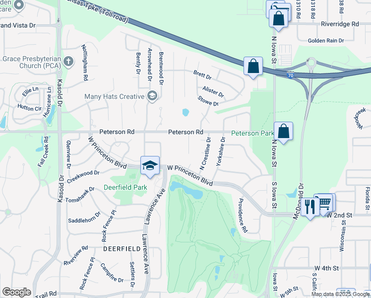 map of restaurants, bars, coffee shops, grocery stores, and more near 313 Edinburgh Road in Lawrence