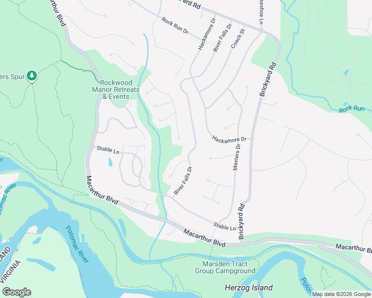 map of restaurants, bars, coffee shops, grocery stores, and more near 7508 River Falls Drive in Potomac