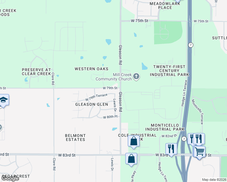 map of restaurants, bars, coffee shops, grocery stores, and more near 24020 West 79th Terrace in Lenexa