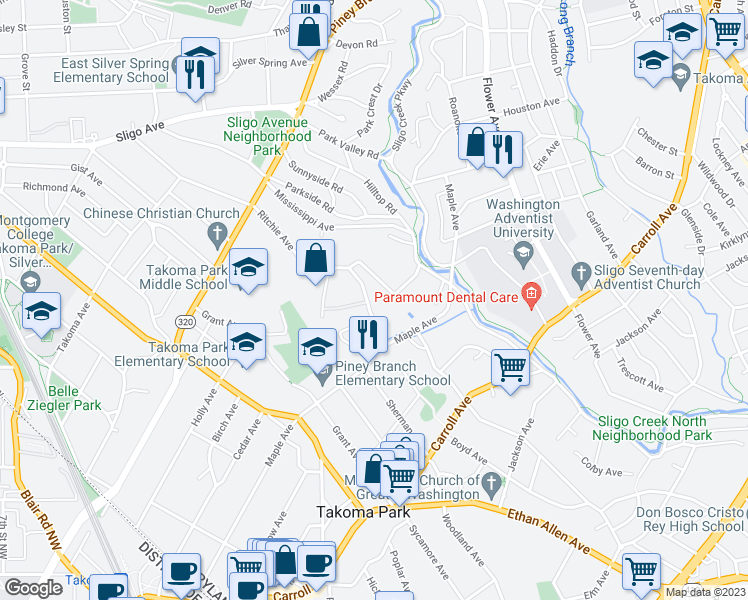 map of restaurants, bars, coffee shops, grocery stores, and more near 17 Ritchie Avenue in Silver Spring