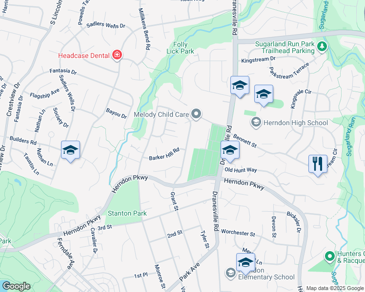 map of restaurants, bars, coffee shops, grocery stores, and more near 900 Barker Hill Road in Herndon