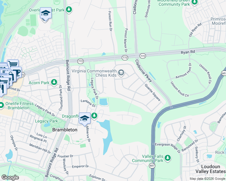 map of restaurants, bars, coffee shops, grocery stores, and more near 22837 Watson Heights Cir in Ashburn