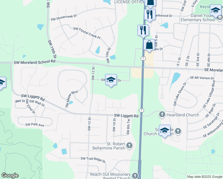 map of restaurants, bars, coffee shops, grocery stores, and more near 900 Southwest Bishop Drive in Blue Springs