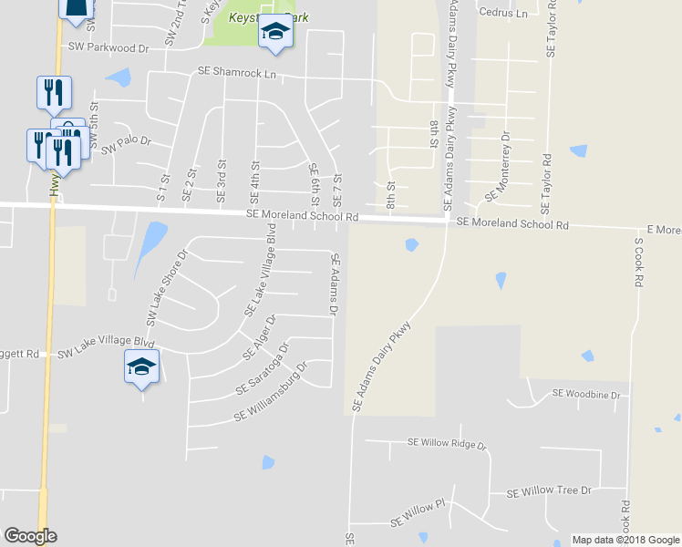 map of restaurants, bars, coffee shops, grocery stores, and more near 3316 Southeast Adams Drive in Blue Springs