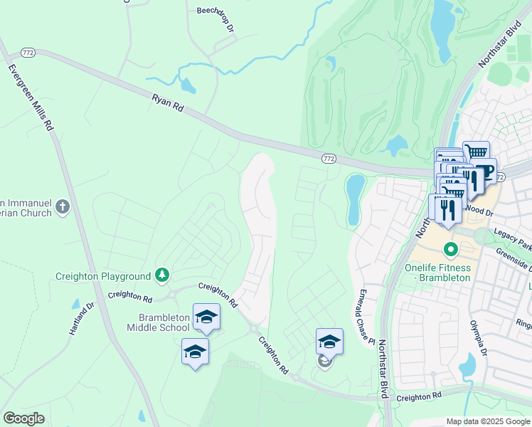 map of restaurants, bars, coffee shops, grocery stores, and more near 22862 Trailing Rose Court in Leesburg
