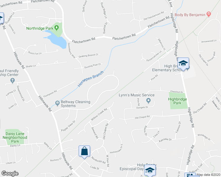 map of restaurants, bars, coffee shops, grocery stores, and more near 12630 Hillmeade Station Drive in Bowie