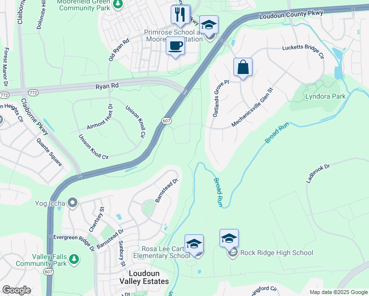map of restaurants, bars, coffee shops, grocery stores, and more near 22761 Zulla Chase Place in Ashburn